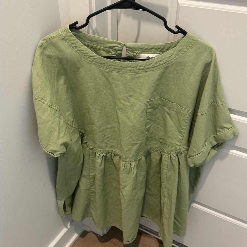 Green Short Sleeve Boxy Peplum Blouse
